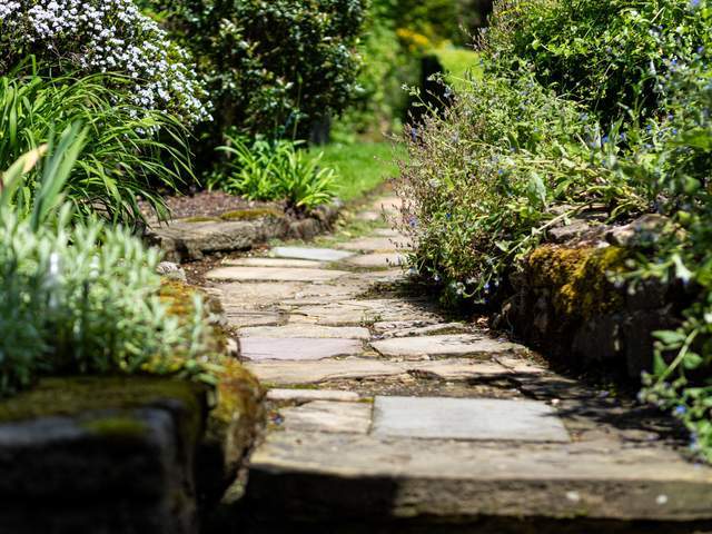 Paved walkway to the cottage entrance