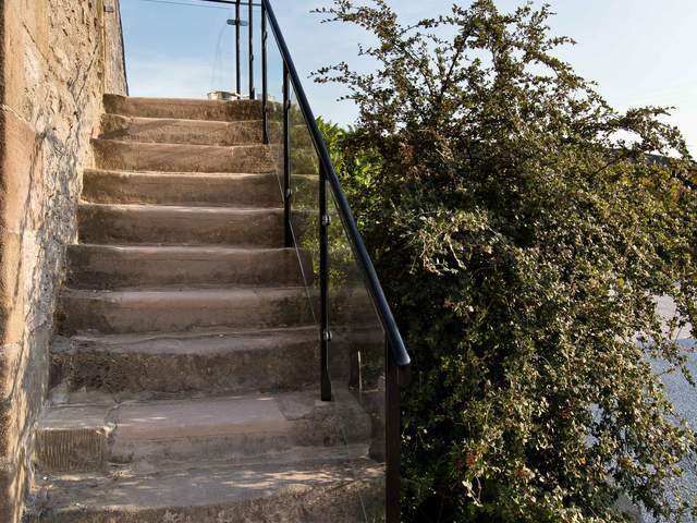 Stone steps leading to the games room