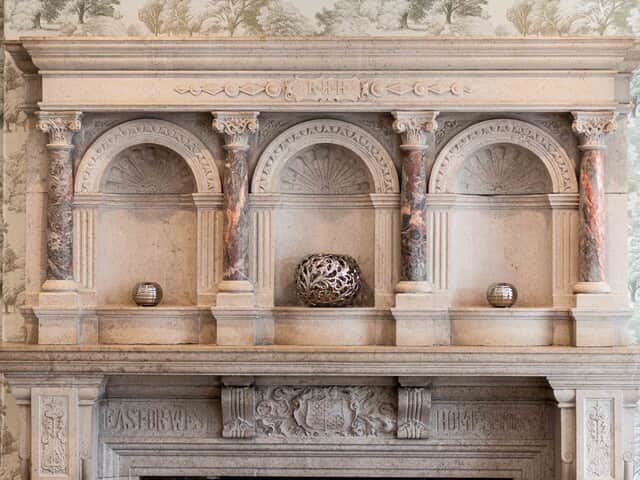 The Hopton Stone Mantle with family crest