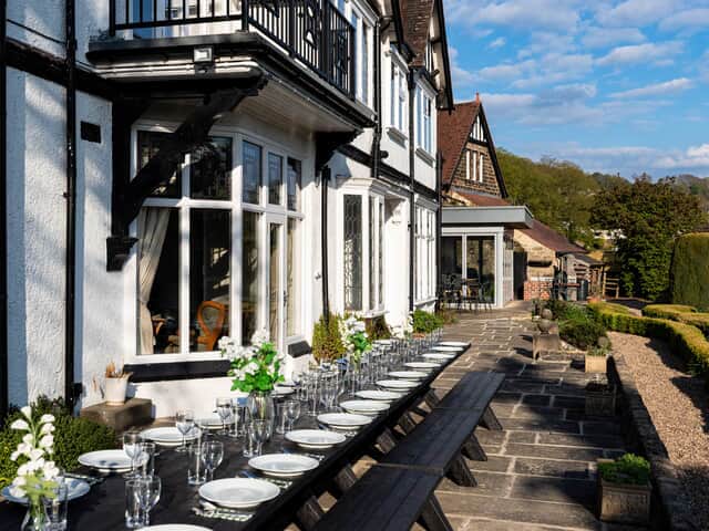 Outdoor dining for 30 on the large patio