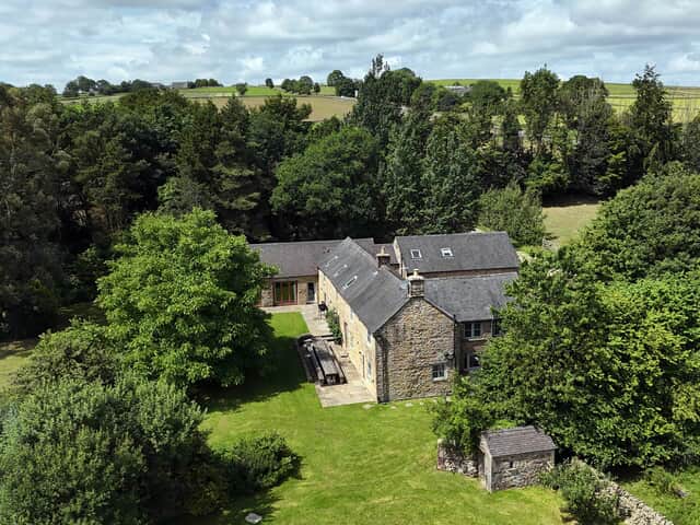 Drone image of the Oak Tree Farm holiday home sleeping 30 in the Peak District