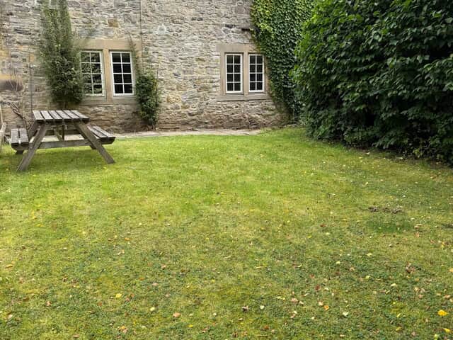 Small lawn area to the side of the property