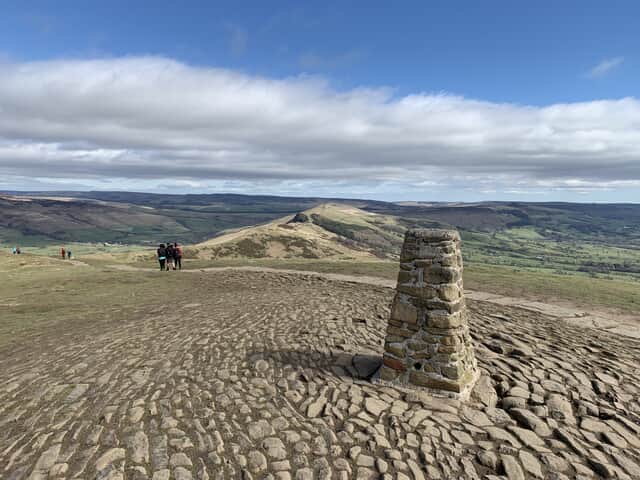 Mam Tor summit with trig point and views to Lose Hill