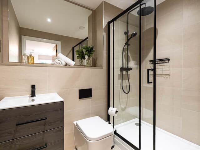 Bathroom with shower and underfloor heating